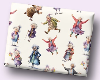 Old Lady Wrapping Paper for Her Unique Gift Wrapping Funny Grandma Gift Wrap Fun Lady Birthday Wrapping Paper