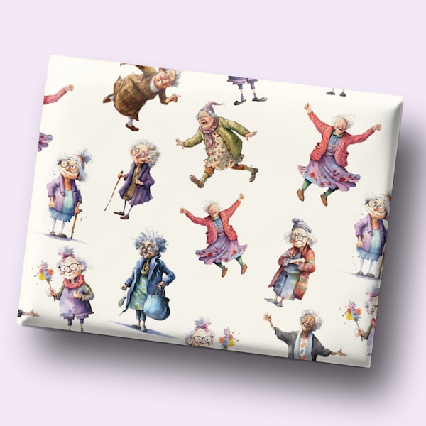 Old Lady Wrapping Paper for Her Unique Gift Wrapping Funny Grandma Gift Wrap Fun Lady Birthday Wrapping Paper