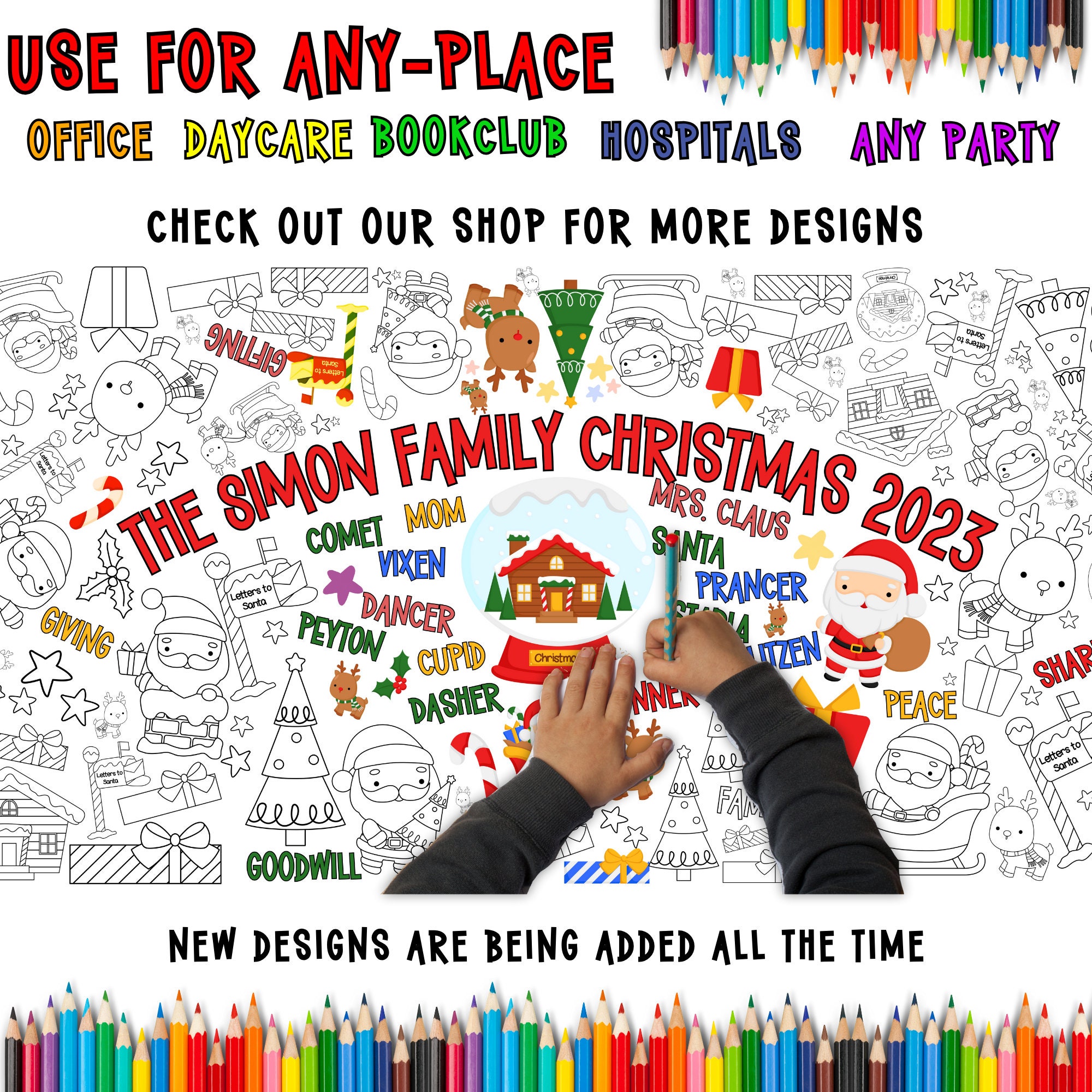 CUSTOM Giant Coloring Banner Personalized Christmas Coloring Pages