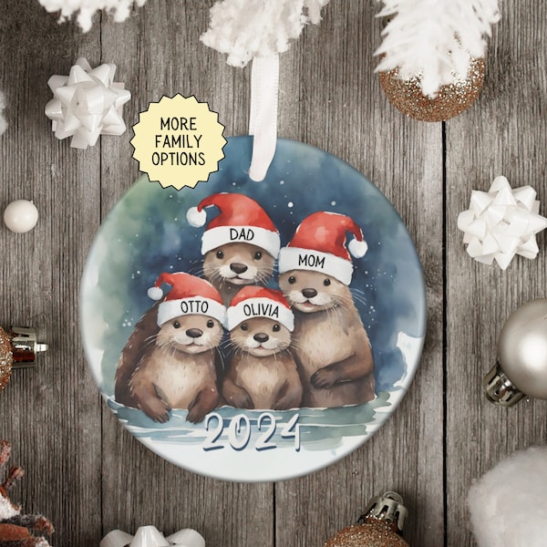 Otter Ornament Custom Family of 4 Ornament Personalized Couples Gift Customized Otter Family Ornament Otter Gifts