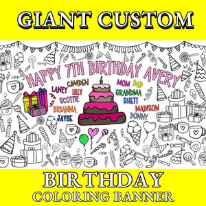 Custom Birthday Coloring Table Runner Personalized Giant Coloring Banner Birthday Party Doodle Table Cover Party Decoration Activity Paper