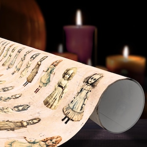 Halloween Wrapping Paper • Vintage Halloween Gift Wrap • Gothic Doll Print Dark Academia Paper • Haunted Victorian Cottagecore Decor