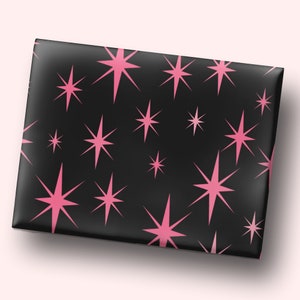 Pink and Black Wrapping Paper Retro Stars 1950s Wrapping Paper Gift Wrap and Decoupage Paper