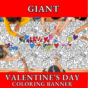 CUSTOM Giant Coloring Banner Valentines Party Love and Hearts Doodles Table Cover Party Decoration Activity