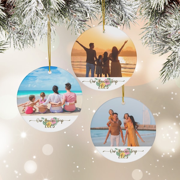 Personalized Vacation Ornament Set Custom Travel Christmas Gift Road Trip Present Beach Vacation Family Trip Photo Album Ornamental Gift Set