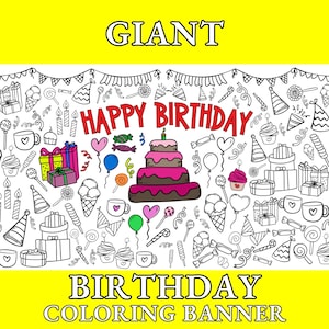 Giant Coloring Banner Birthday Party Doodles Personalized Table Cover Party Decoration Activity and Craft Paper