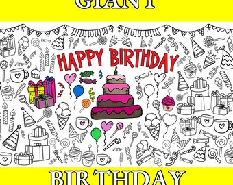 Giant Happy Birthday Coloring Poster 36x72 Inches - Extra Large Paper Banner For Kids Parties