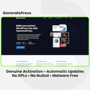 GeneratePress プレミアム - 1 サイトのライフタイム。WordPress プラグイン | 自動更新 | 正規のアクティベーション サービス