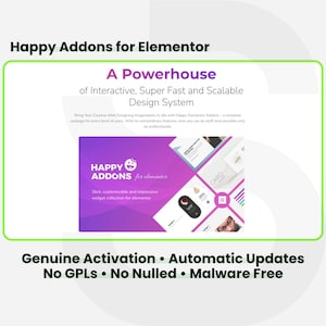 Happy Addons for Elementor - 1 Site Lifetime. WordPress Plugin Installation Service with Licensed Automatic Updates.