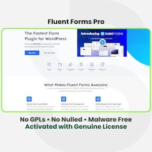 Fluent Forms Pro: 1 sitio de por vida / Actualizaciones automáticas / Instalación rápida y segura de plugins de WordPress