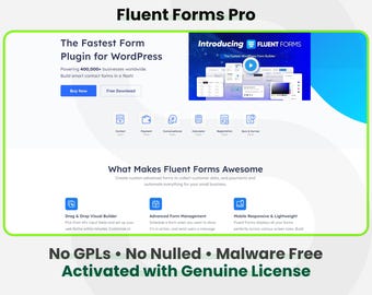 Fluent Forms Pro: 1 sitio de por vida / Actualizaciones automáticas / Instalación rápida y segura de plugins de WordPress