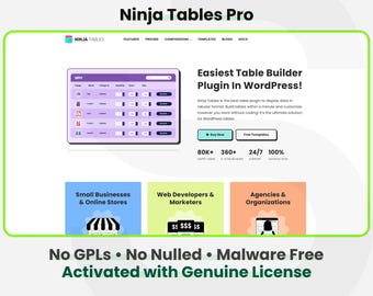 Ninja Tables Pro - 1 Site Lifetime | Auto Updates | Fast & Secure WordPress Plugin Installation Service
