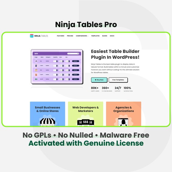 Ninja Tables Pro - 1 Site Lifetime | Auto Updates | Fast & Secure WordPress Plugin Installation Service