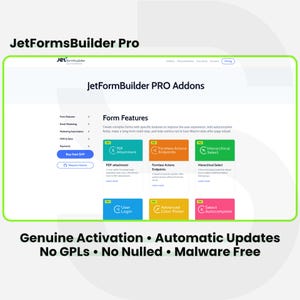 JetFormBuilder Pro Addons: 1 Site Lifetime. WordPress Plugin Installation Service with Genuine Licensed Automatic Updates.