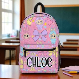 Personalized Name Backpack, Cute Monster, Girls Backpack, Custom Backpack, Girl Backpack, Labubu, Pink Anime
