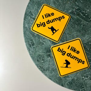 Funny Ski Sticker – I Like Big Dumps | Snowboard Pun Decal | Weatherproof Skiing Helmet Sticker for Water Bottle, Laptop, Hydro Flask