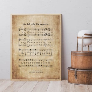 Gehen Sie sagen es auf dem Berg Digital Download Vintage Wand Kunst Druck, Kirche Hymne religiöses Plakat, Bibel Notenblatt Musik Haus Büro Wand-Dekor