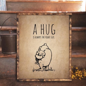 Digital Winnie The Pooh Classic  A Hug Is Always Wall Art, Instant Download Nursery Poster, Baby Shower Gift, Vintage Quote Print