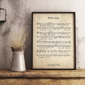 I'll Fly Away Digital Download Vintage Wall Art Print, Church Hymn Religious Poster, Bible Sheet Music Wall Decor, Home Office Gift Decor