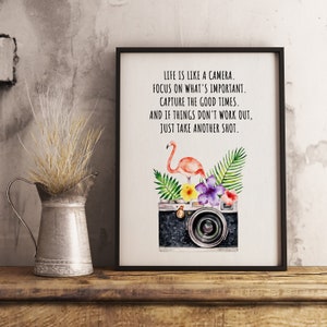 Life Is Like A Camera Travel Digital Wall Art Poster, Instant Download Quote Poster, Room Wall Decor, Vintage Quote Wall Art Gift Print