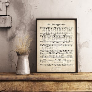 The Old Rugged Cross Digital Download Vintage Wall Art Print, Church Hymn Religious Poster, Bible Sheet Music Wall Decor, Home Office Decor