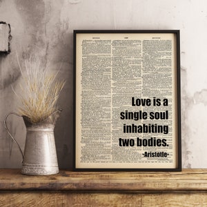 Love Is A Single Soul Aristotle Digital Wall Art, Book Page Art, Instant Download Quote Poster, Farmhouse Wall Decor, Vintage Quote Print