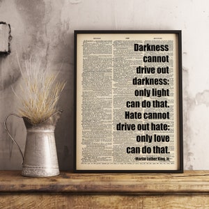 Darkness Martin Luther King Jr. Digital Wall Art Print, Instant Download Quote Poster, Book Page Print, Vintage Love Quote Digital Wall Art