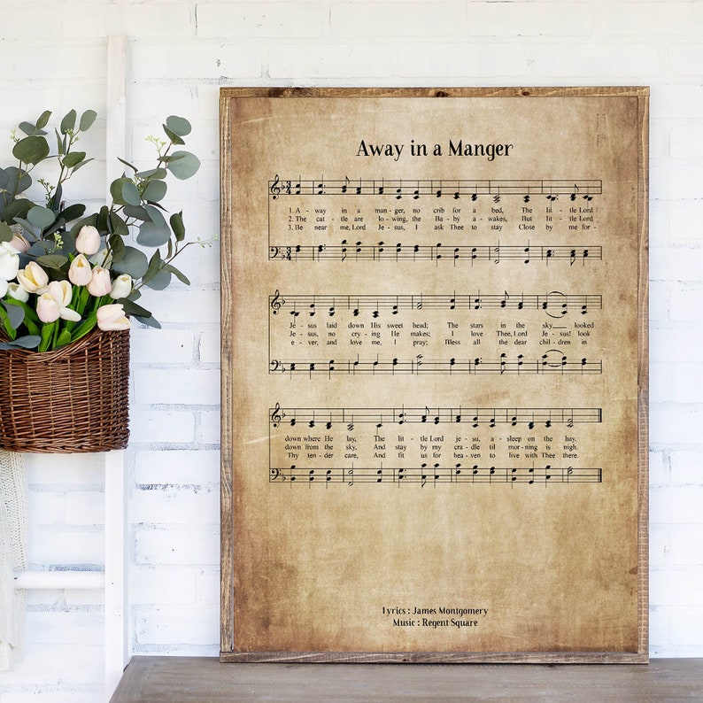 Away in A Manger Digital Download Vintage Wall Art Print, Church Hymn ...