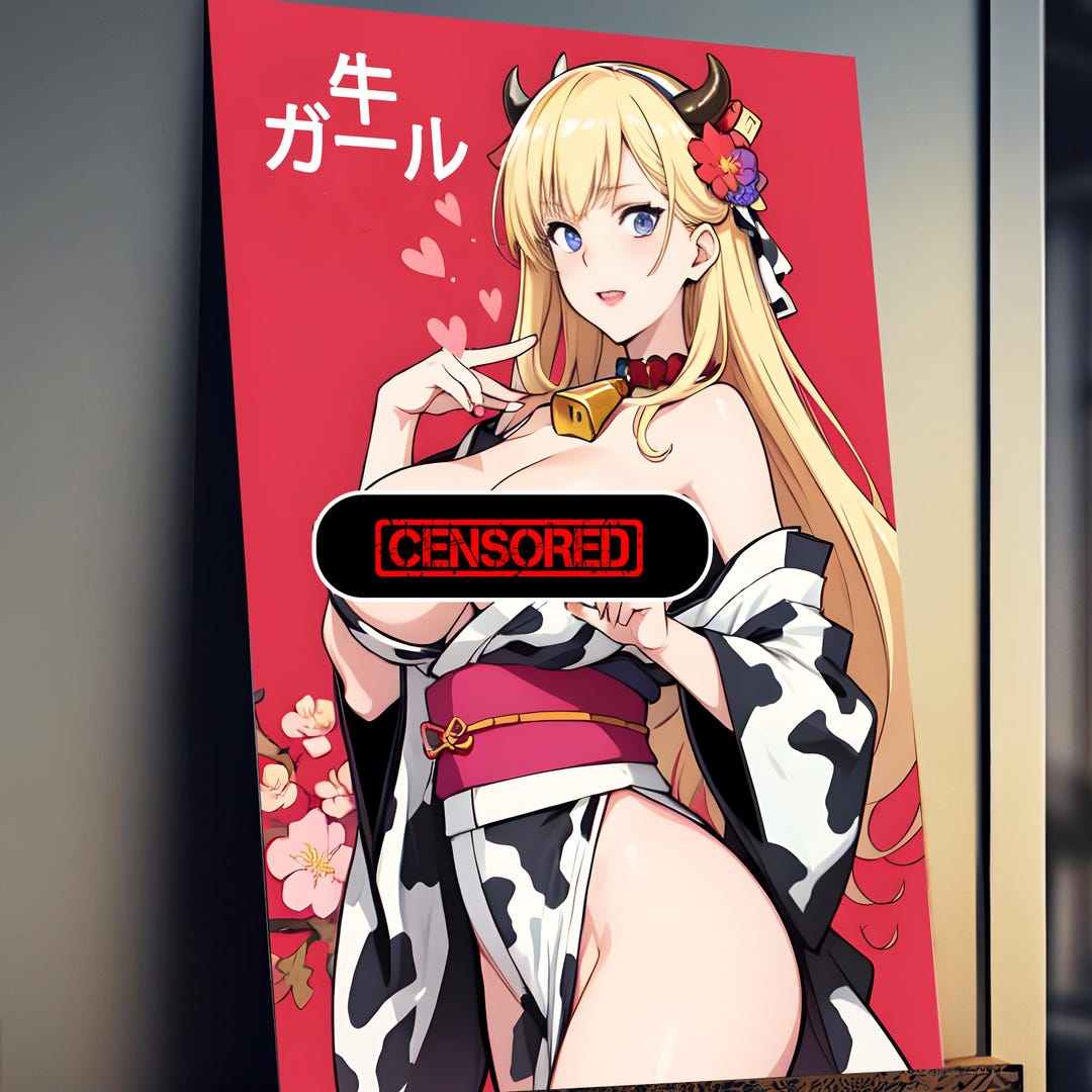 Cow Waifu Poster, Cosplay Cow Anime Girl Poster Print, Horned Farm ...