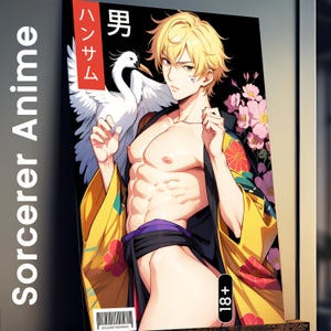 Sorcerer Anime Blonde Haired Man Poster Art Print, Kpop Style LGBTQ+, Femboy And Gay Wall Decor