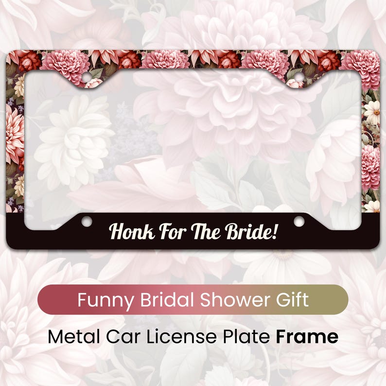 Pink License Frame Pink Floral License Plate Frame for Brides, Retro Bridal Shower Gift ...