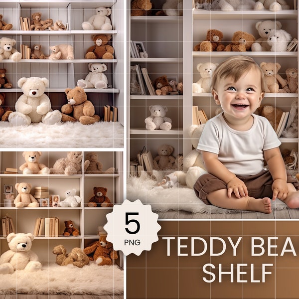 Bear Digital Background For Photography Shelf Teddy Bear Toddler Boy Girl Baby Nursery Digital Backdrop For Kids Studio Photoshop Overlay