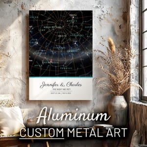 Carte des étoiles personnalisée par date, ciel nocturne personnalisé sur aluminium, cadeau d'anniversaire personnalisé en aluminium pour couple, décoration d'intérieur, art en métal, mariage