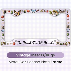 Cute Insects Purple License Plate Frame, Be Kind, Animals Car Accessories, Support Nature, Earth Day Gift, Insects License Plate Cover Women