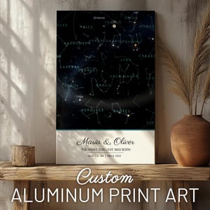 Carte des étoiles personnalisée sur aluminium, carte constellation personnalisée ciel nocturne, carte du ciel étoilée, cadeau de mariage, cadeau d'anniversaire en aluminium, art céleste