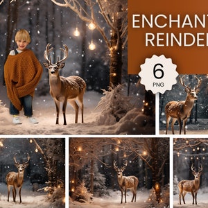 Christmas Digital Backdrop For Photography Reindeer Winter Forest Digital Backdrop Christmas Snow Digital Background Photoshop Overlays