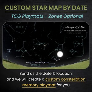 Benutzerdefinierte MTG Krabbeldecke mit Zonen, personalisierte Krabbeldecke, Sternkarte nach Datum Celestial Lorcana Pokemon One Piece Playmat, magisches benutzerdefiniertes TKG MTG Geschenk