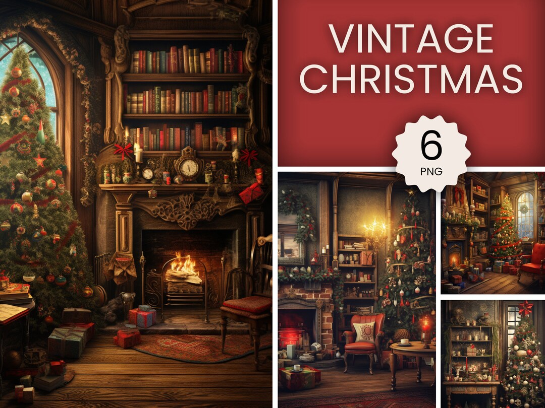 Family Christmas Digital Backdrop Vintage Christmas Digital Background ...