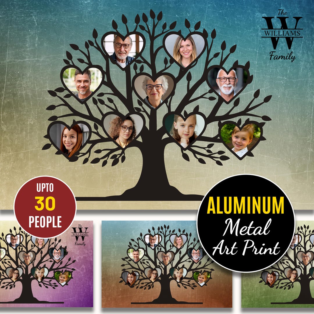 Custom Family Tree Wall Art, Personalized Family Tree Aluminum Print ...
