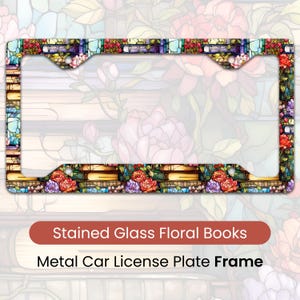 Book License Plate Frame, Stained Glass Bookish Metal License Plate Frame, Book Lover Gift, Readers License Plate Cover, Bookish Car Decor