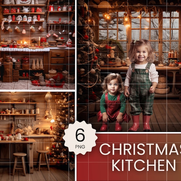 Christmas Digital Background Photography, Christmas Digital Backdrop Composite, Bakery Kitchen Backdrop Portrait, Christmas Digital Template