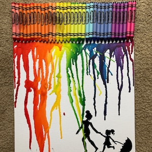 Rainbow Rain Mother and Daughter Melted Crayon Wall Art