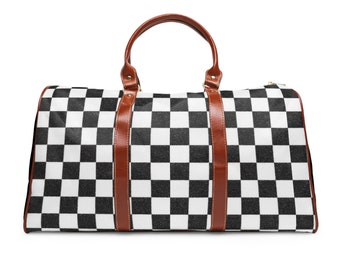 Checkered Leather Waterproof Travel Bag Men Women Dog Shoe 