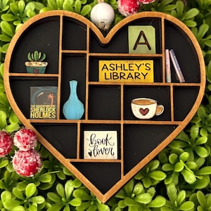Personalized Bookshelf Ornament, Heart Bookcase Ornament, Book Lovers Gift, Book Club Ornament, Custom Bookish Ornament, Librarian Ornament