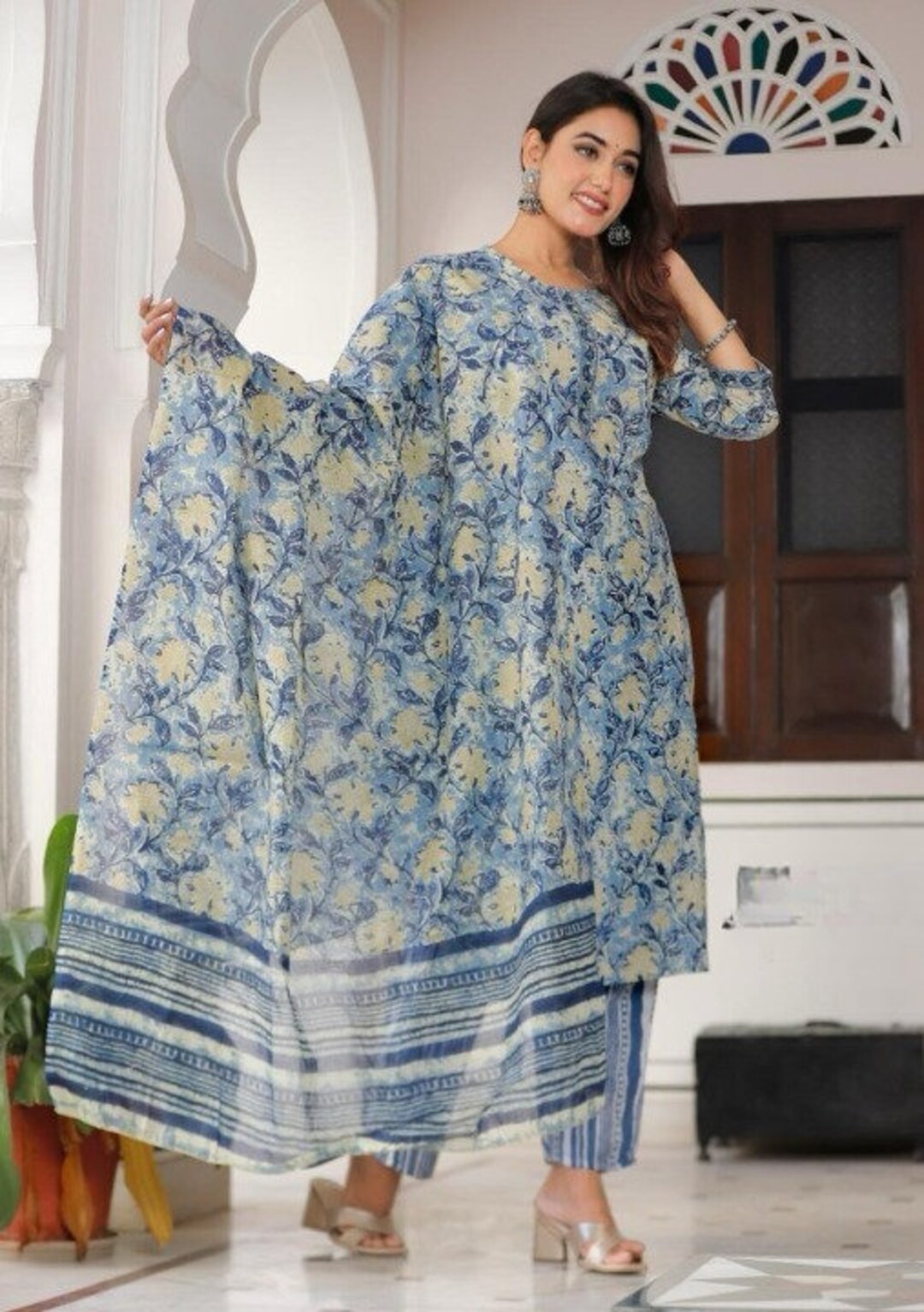 Hand Block Print Straight Kurta Set With Dupatta/stoleindian Salwar ...