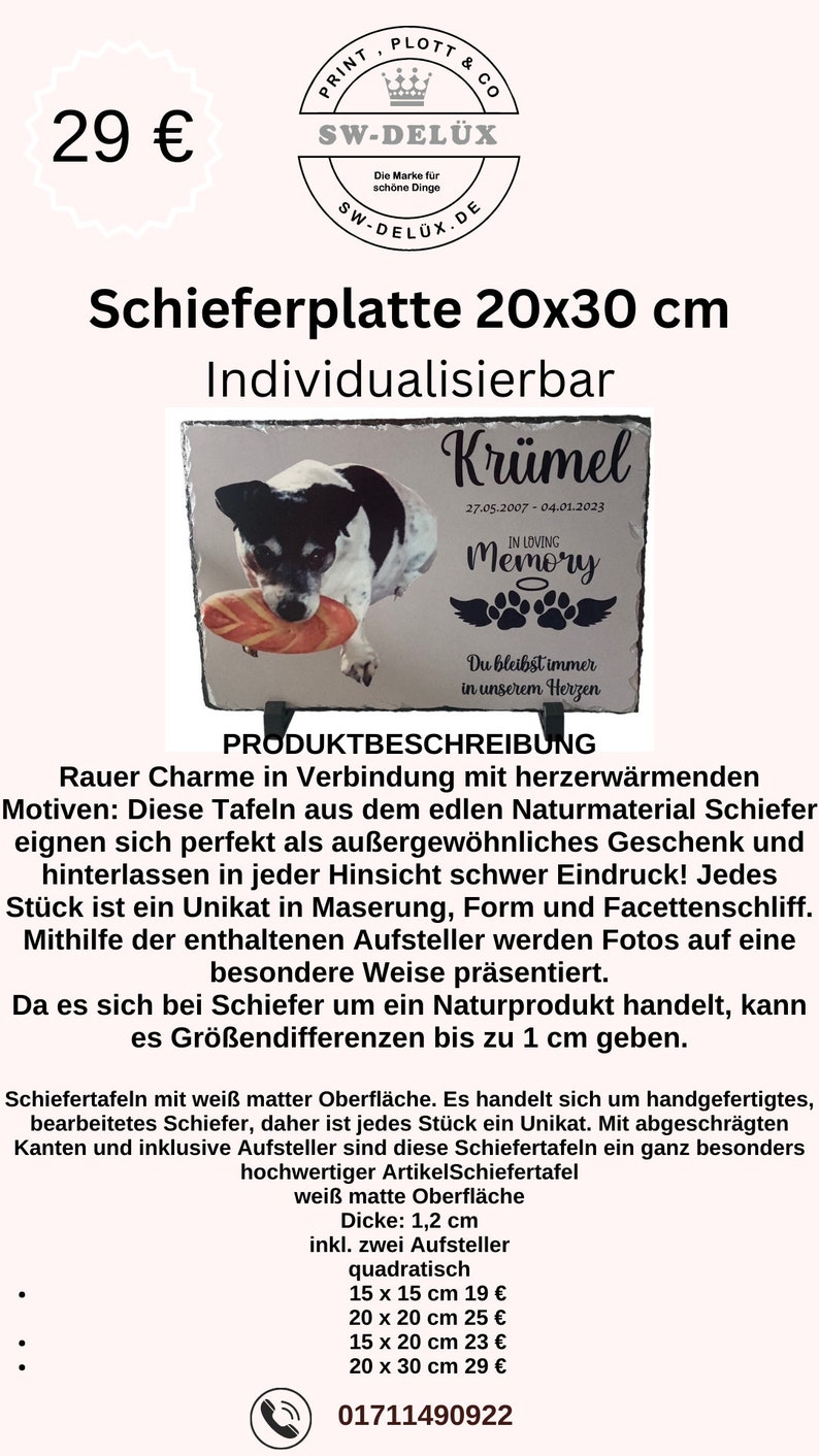 Schiefertafel mit eigenem Foto und oder Text. Personalisiert/Individualisiert. Veredelung nach Kundenwunsch. Fotogeschenk. Grabtafel Bild 5