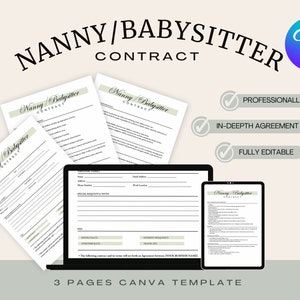 Nanny Contract, Babysitter Contract Canva Template, Service Agreement Contract Form, Professional Editable Contract Template