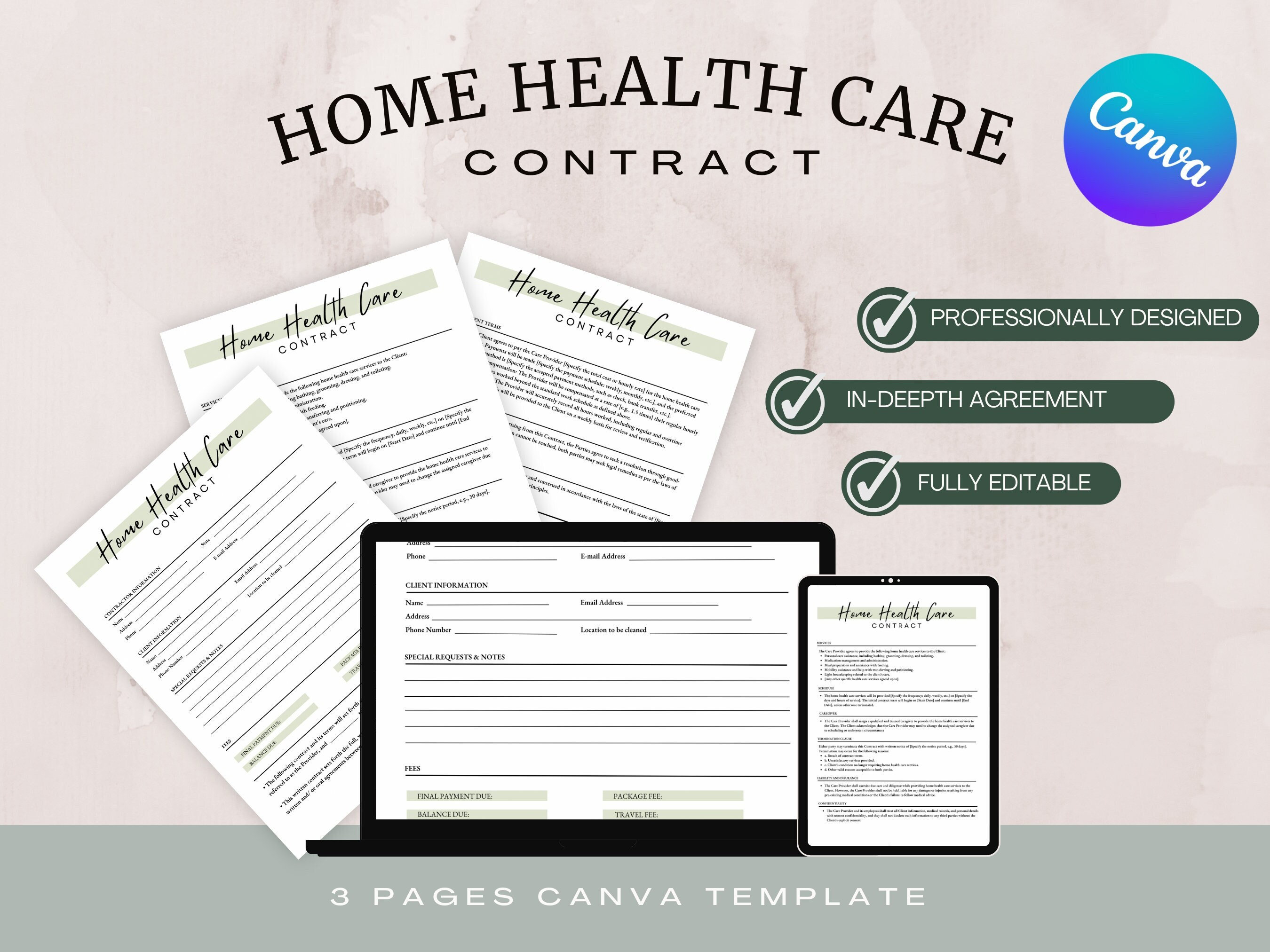 Home Health Care Contract, Canva Contract Template, Home Health Care Home Health Care Contract, Canva Contract Template, Home Health Care