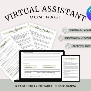Vertragsvorlage für Virtueller Assistent, Canva Vorlage, , VA Vertragsformular, Vereinbarung für Virtueller Assistent, Canva Vertrag für Persönlichen Assistenten