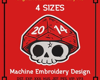 D20 Skull Embroidery File | Gothic Dice PES DST